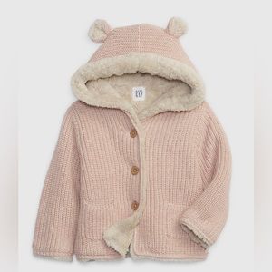 Baby Sherpa-Lined Bear Sweater in pink size 6-12 months